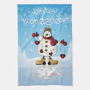 Winter Wonderland Heart Snowmen Kitchen Towel