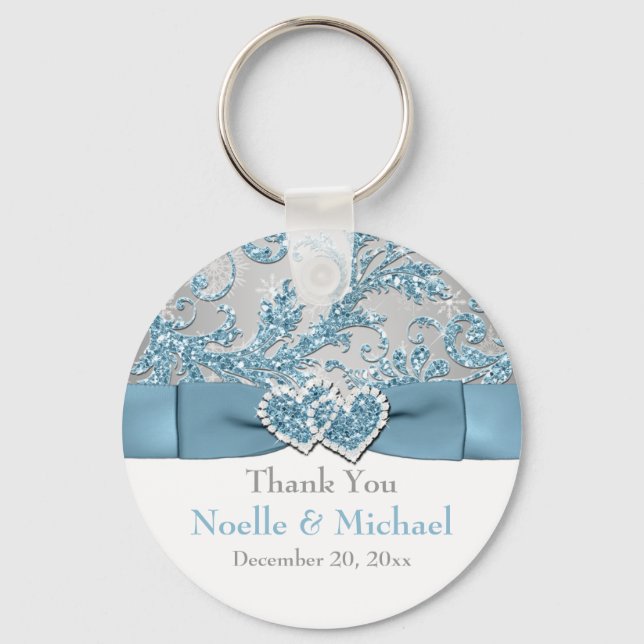 Winter Wonderland, Hearts Wedding Favour Key Chain (Front)