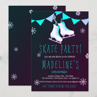 Winter Wonderland Ice Skate Girl Chalkboard Party Invitation