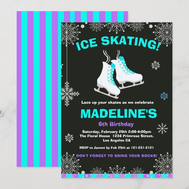 Winter Wonderland Ice Skating Chalkboard Birthday Invitation (Front/Back)