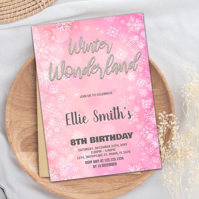 Winter Wonderland Invitations Pink Silver Glitter (Winter Wonderland Invitations Pink Silver Glitter)
