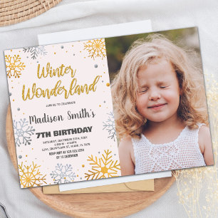 Winter Wonderland Invitations Snow Gold With Photo