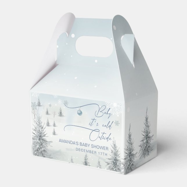 Winter Wonderland Its Cold Outside Boy Baby Shower Favor Box (Front Side)