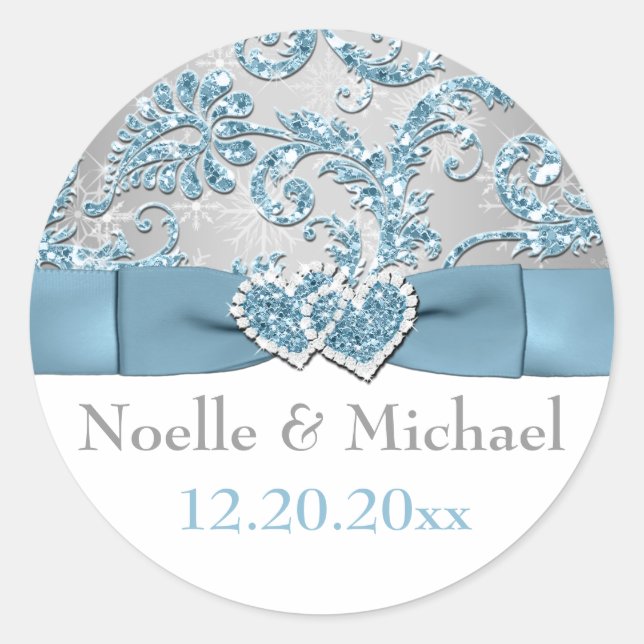 Winter Wonderland, Joined Hearts Wedding Sticker (Front)