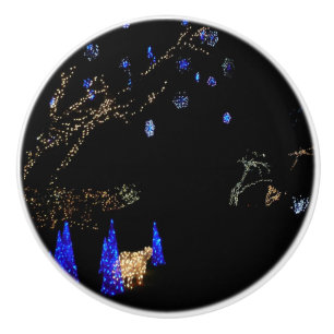 Winter Wonderland Lights Blue and White Holiday Ceramic Knob