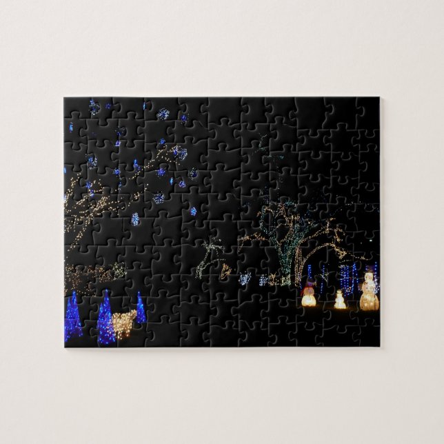 Winter Wonderland Lights Blue and White Holiday Jigsaw Puzzle (Horizontal)