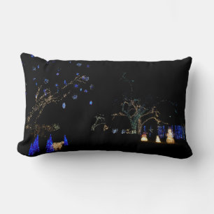 Winter Wonderland Lights Blue and White Holiday Lumbar Pillow