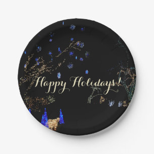 Winter Wonderland Lights Blue and White Holiday Paper Plate