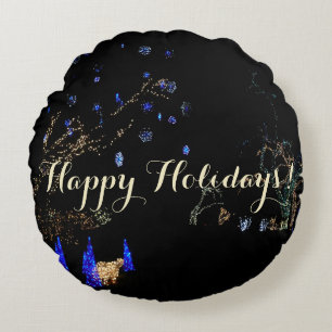 Winter Wonderland Lights Blue and White Holiday Round Pillow