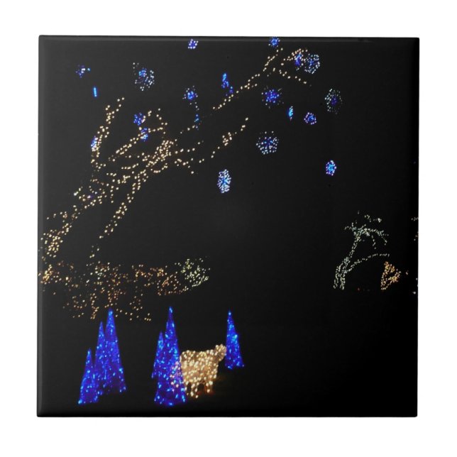 Winter Wonderland Lights Blue and White Holiday Tile (Front)
