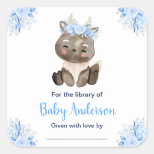 Winter Wonderland Moose Baby Shower Bookplate Square Sticker