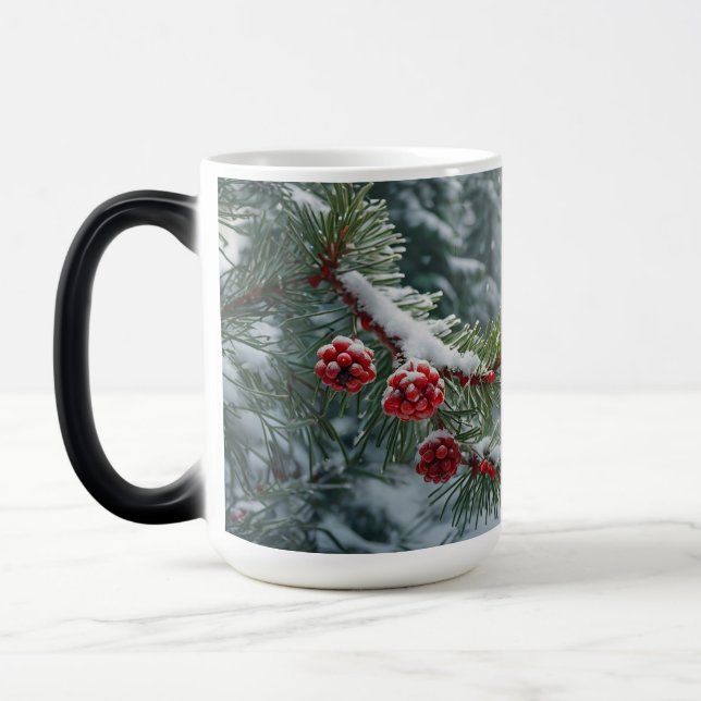 Winter Wonderland Mug Evergreen Pine & Red Berries (Left)