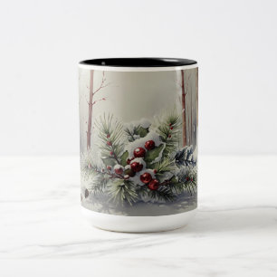 Winter Wonderland Mug   Evergreen Pine Red Berries