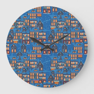 Winter Wonderland: Nighttime House Scapes Large Clock