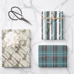 Winter Wonderland Nordic Pattern blue teal cream Wrapping Paper Sheet