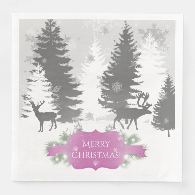Winter Wonderland Paper Napkin - Magenta (Front)