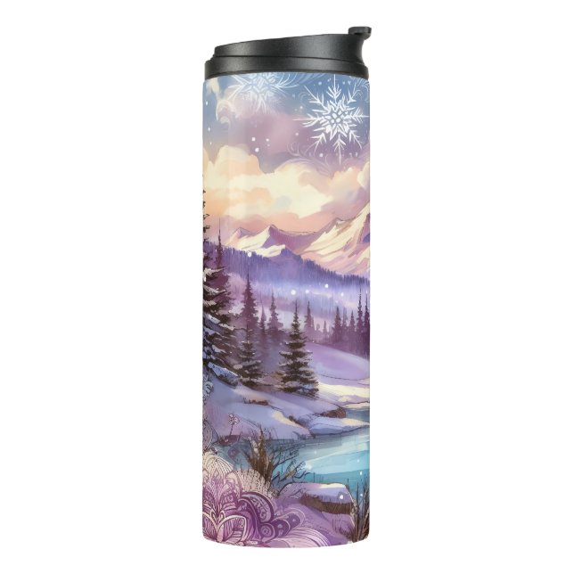 Winter Wonderland Patterns of Nature Mountain Lake Thermal Tumbler (Rotated Left)