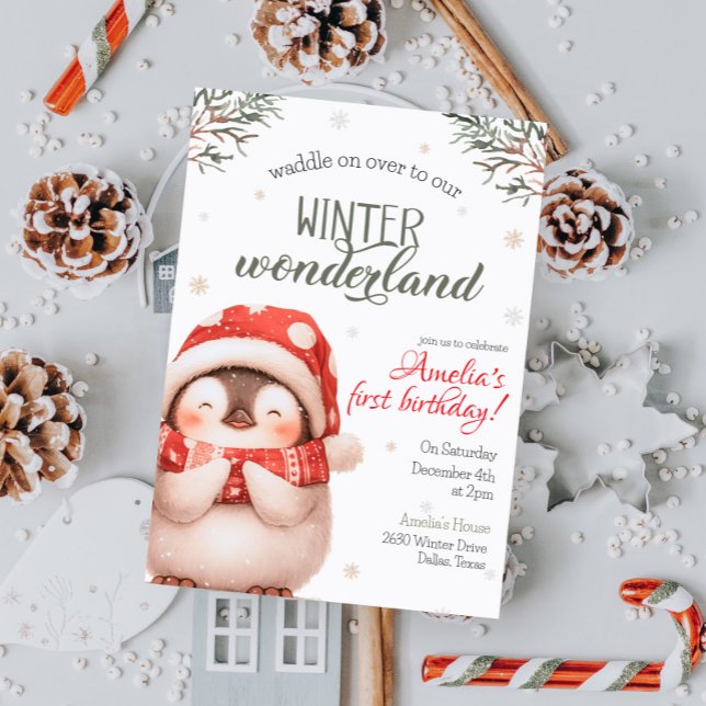 Winter Wonderland Penguin Birthday Invitation (Creator Uploaded)