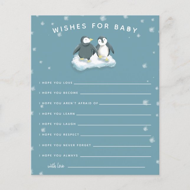 Winter Wonderland Penguins Blue Wishes for Baby (Front)