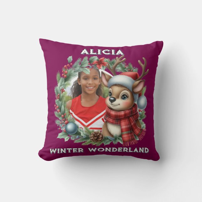 Winter Wonderland Photo Frame Reindeer Holiday  Throw Pillow (Front)