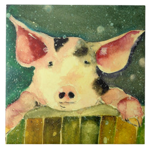 Winter Wonderland Pig Ceramic Kitchen Tile