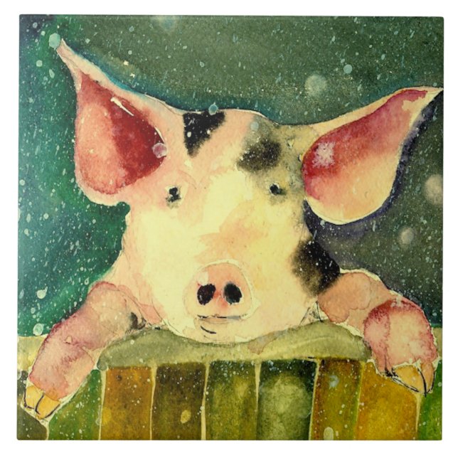 Winter Wonderland Pig Ceramic Kitchen Tile (Front)