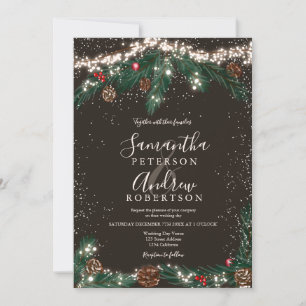 Winter wonderland pine snow photo script wedding invitation