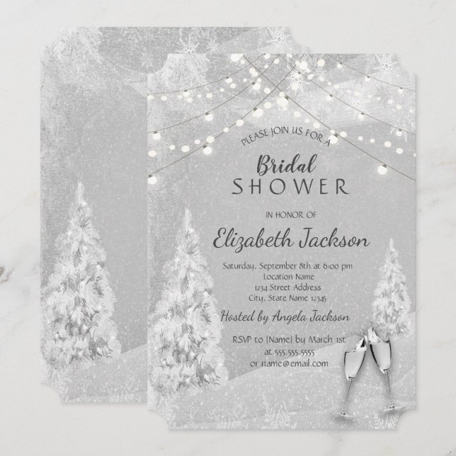 Winter Wonderland,Pine Tree Grey Bridal Shower  Invitation (Front/Back)
