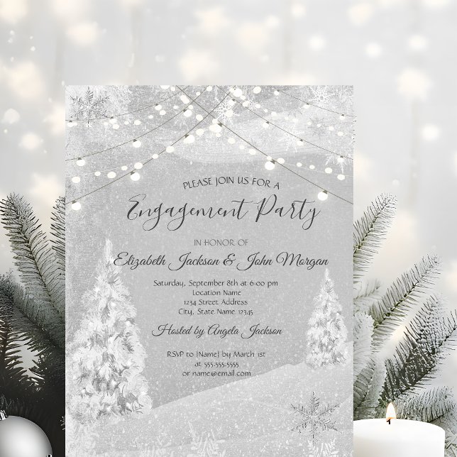 Winter Wonderland,Pine Tree Grey Engagement  Invitation (Creator Uploaded)