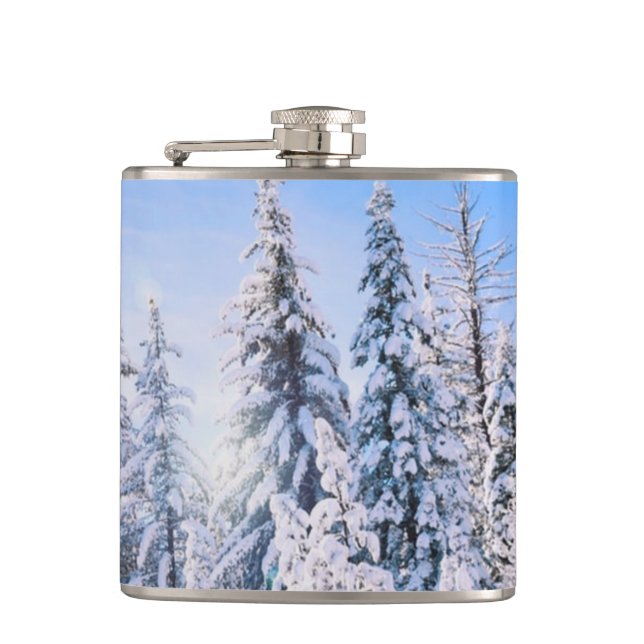Winter Wonderland Pine Trees in Snow Hip Flask (Front)