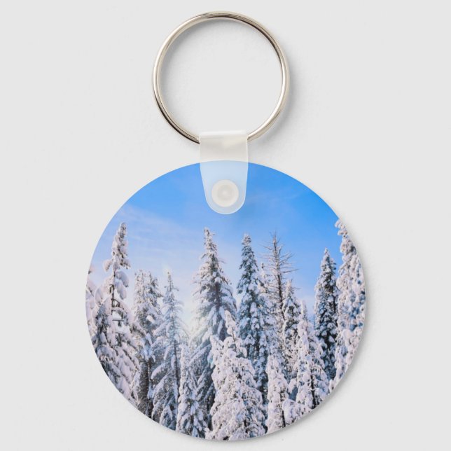 Winter Wonderland Pine Trees in Snow Keychain (Front)