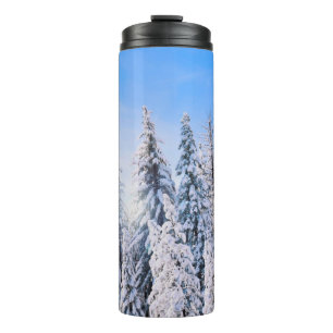 Winter Wonderland Pine Trees in Snow Thermal Tumbler