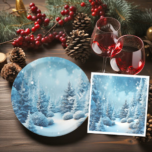 Winter Wonderland Pine Trees Snowflakes  Napkin