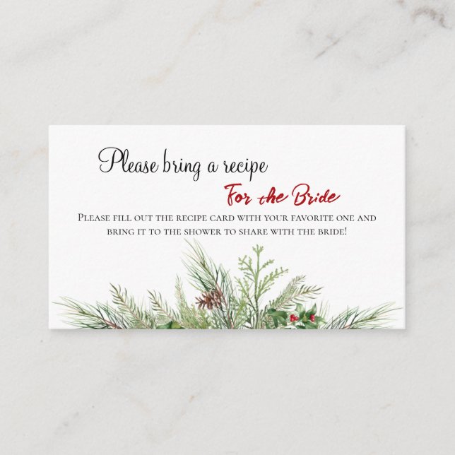 Winter Wonderland Pine Wreath Bridal Shower Recipe Enclosure Card (Front)