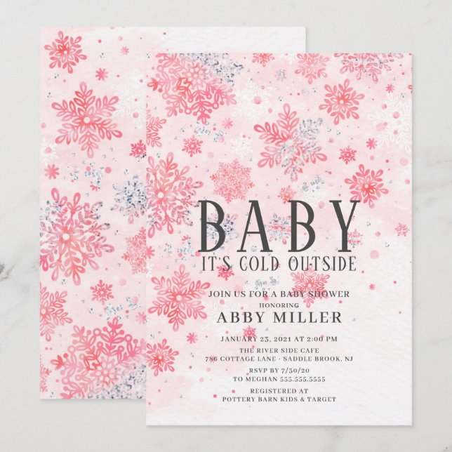 Winter Wonderland Pink Baby It's Cold Outside Invitation (Front/Back)
