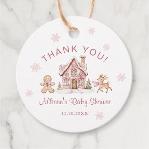 Winter Wonderland Pink Baby Shower Thank You Favour Tags