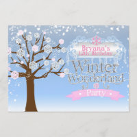 Winter Wonderland Pink Birthday Party Invitation