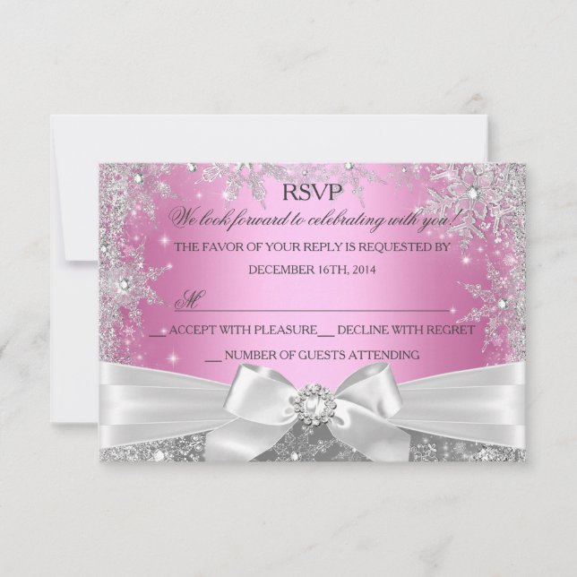 Winter Wonderland Pink Sweet 16 RSVP (Front)