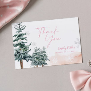 Winter Wonderland Pink Thank You Card