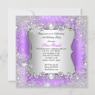 Winter Wonderland Purple Silver Snowflake Party Invitation