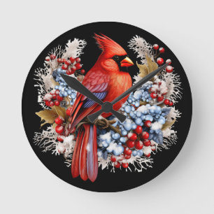 Winter Wonderland Red Cardinal Round Clock