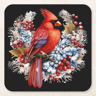 Winter Wonderland Red Cardinal Square Paper Coaster