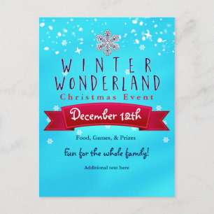 Winter Wonderland Red Ribbon Blue Holiday Postcard