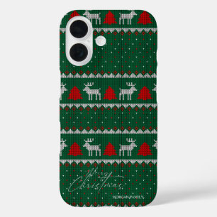 Winter Wonderland,Reindeer Pine Tree Green iPhone 16 Case