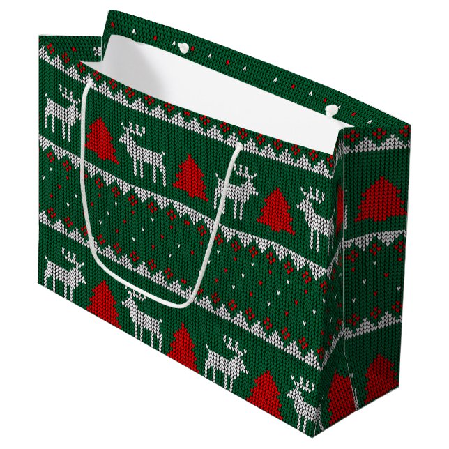 Winter Wonderland,Reindeer Pine Tree Green Large Gift Bag (Front Angled)