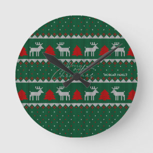 Winter Wonderland,Reindeer Pine Tree Green Round Clock