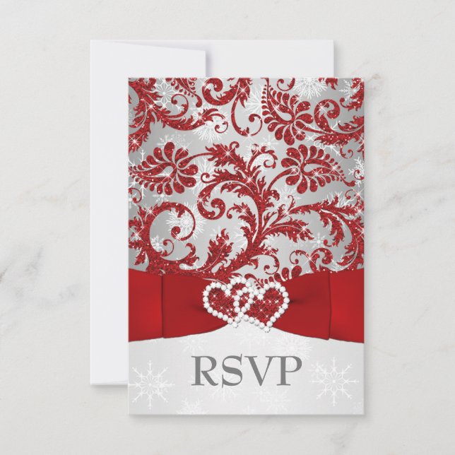 Winter Wonderland Rejoint Coeurs Mariage RSVP - Ro (Devant)