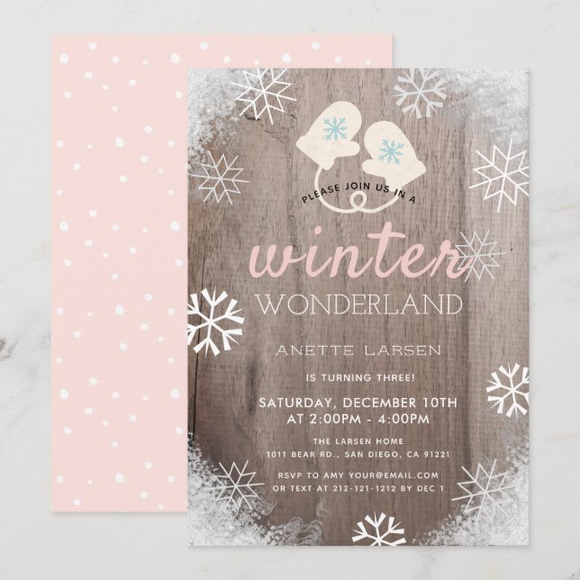 Winter Wonderland Rustic Girl Birthday Invitation (Front/Back)