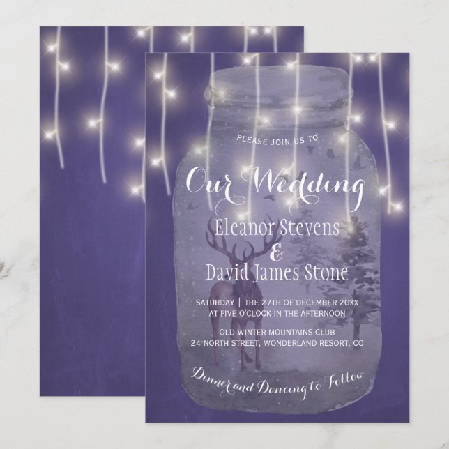 Winter Wonderland Rustic Mason Jar Lights Wedding Invitation (Front/Back)