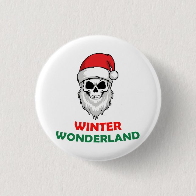 Winter wonderland Santa Skull 1 Inch Round Button (Front)